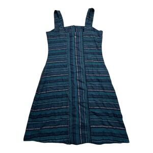 Roxy Teal Blue Striped Button Front‎ A Line Dress Women Small